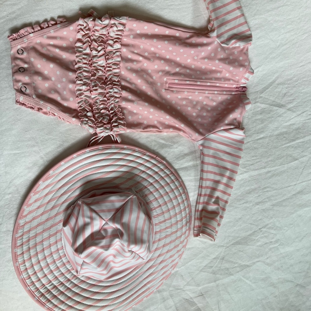 Rufflebutts size 6-12 m ruffle butts hat set swim one piece